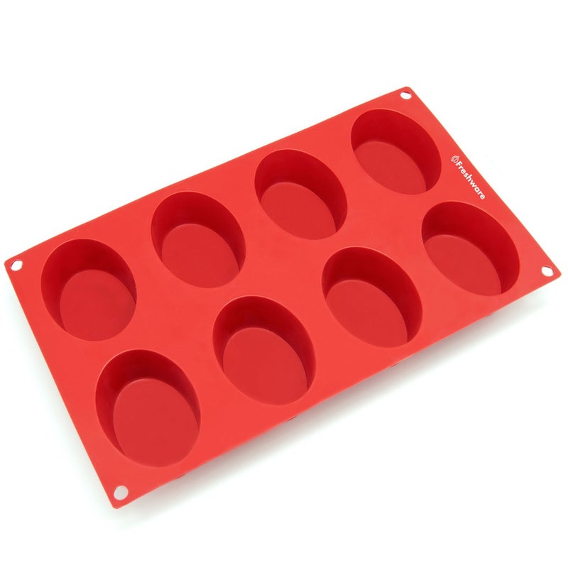 Freshware 8-Cavity Oval Silicone Mold for Soap, Cake, Bread, Cupcake, Cheesecake, Cornbread, Muffin, Brownie, and More - Image 2